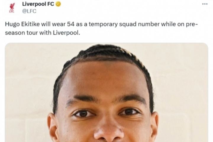 利物浦官方：埃基蒂克将在季前赛身穿54号，作为临时球衣号码